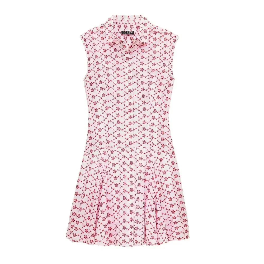 NWT J. Crew Mini Eyelet Shirt-Dress Crimson On White Eyelet Preppy Classic 12